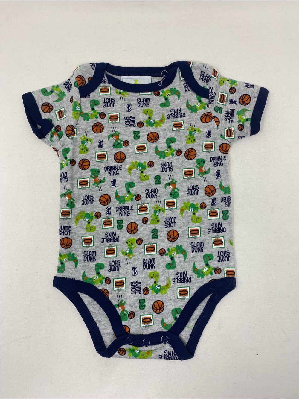 Grey Basketball Dinosaur Print Baby One-Piece Bodysuit 0-3 Months